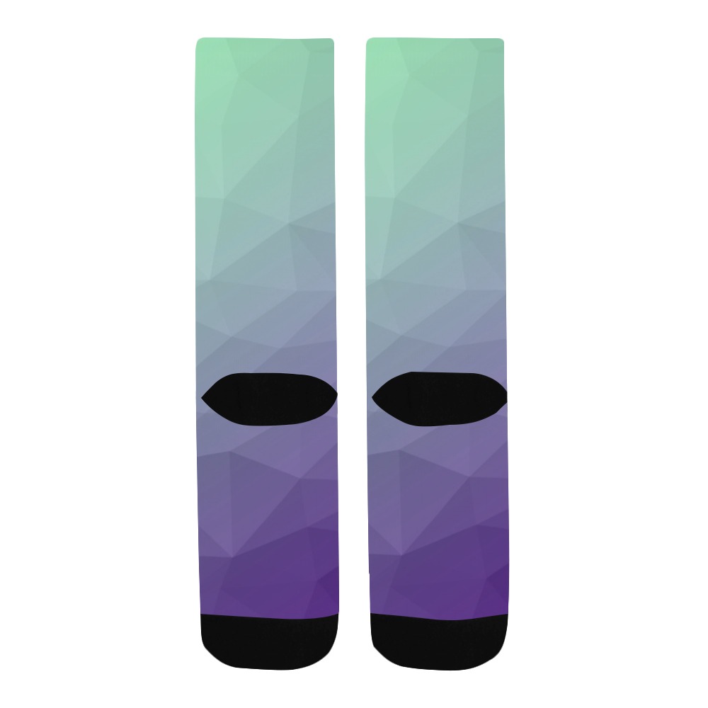Purple green ombre gradient geometric mesh pattern Men's Custom Socks