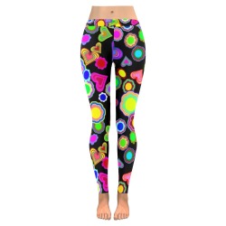 Groovy Hearts and Flowers Black Women's Low Rise Leggings (Invisible Stitch) (Model L05)