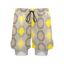 Gray and yellow shorts Men's Sports Shorts with Compression Liner (Model L62)