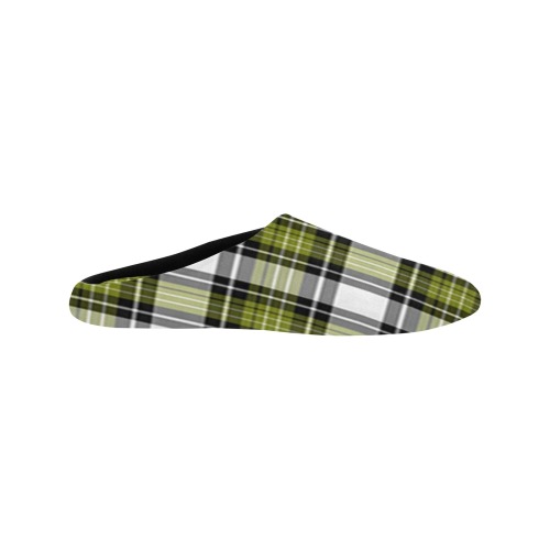 Olive Green Black Plaid Men's Non-Slip Cotton Slippers (Model 0602)