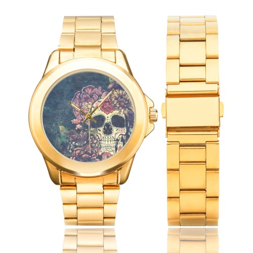 Skull and Flowers Custom Gilt Watch(Model 101)