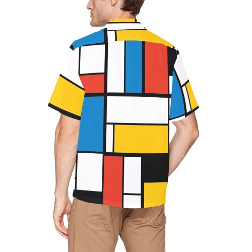 Mondrian De Stijl Modern Hawaiian Shirt with Chest Pocket (Model T58)