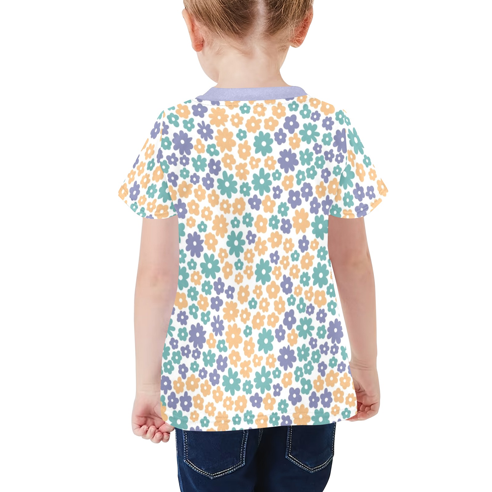 Pastel Ditsy Flowers Little Girls' All Over Print Crew Neck T-Shirt (Model T40-2)