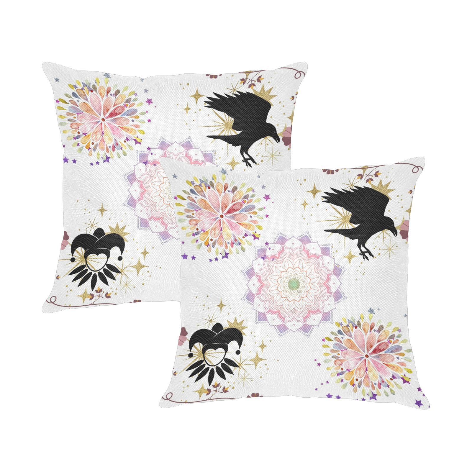 Harlequin and Crow Magic Square Fantasy Linen Zippered Pillowcase 18"x18"(Two Sides&Pack of 2)