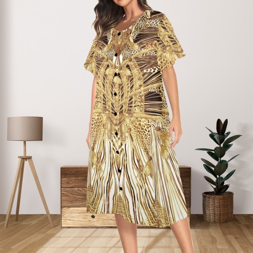 Crazy zebra gold Women's Button Front House Dress