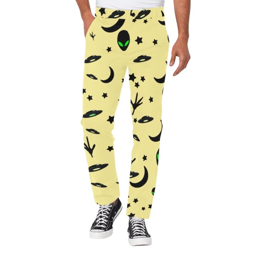 Aliens and Spaceships on Yellow Men's All Over Print Casual Trousers (Model L68)