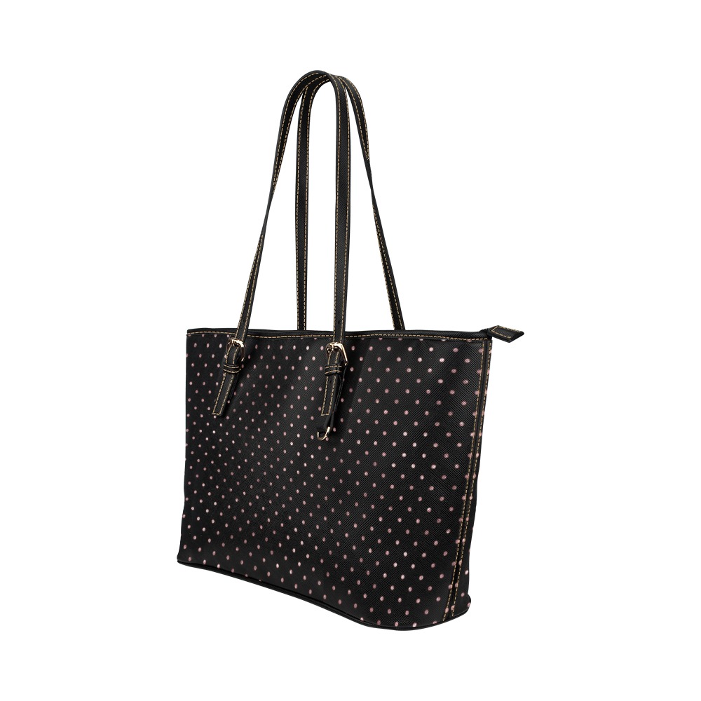 Rose Gold and Black Polkadots Leather Tote Bag/Small (Model 1651)