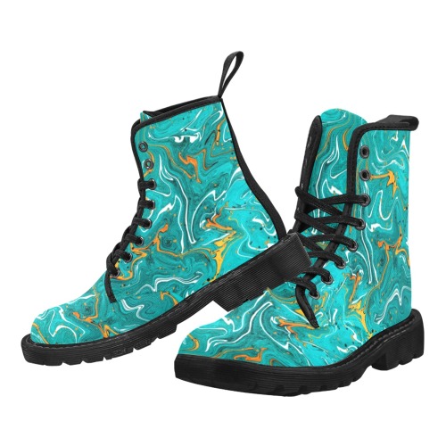 Teal and orange marble pattern Martin Boots for Women (Black) (Model 1203H)