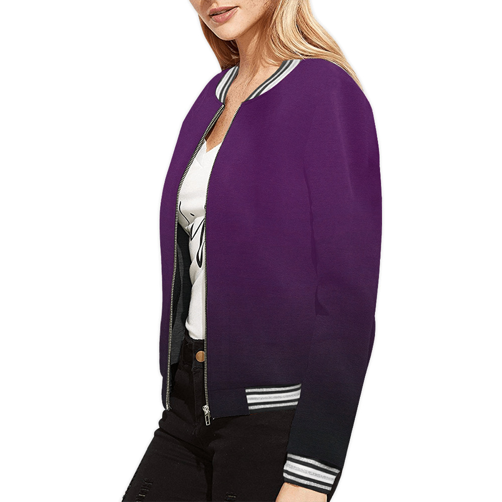 PENDENZA Purple All Over Print Bomber Jacket for Women (Model H21)