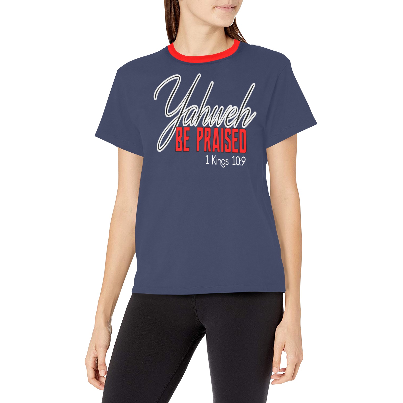 1 - Yahweh Be Praised Navy/Red T-Shirt Women Women's All Over Print Crew Neck T-Shirt (Model T40-2)