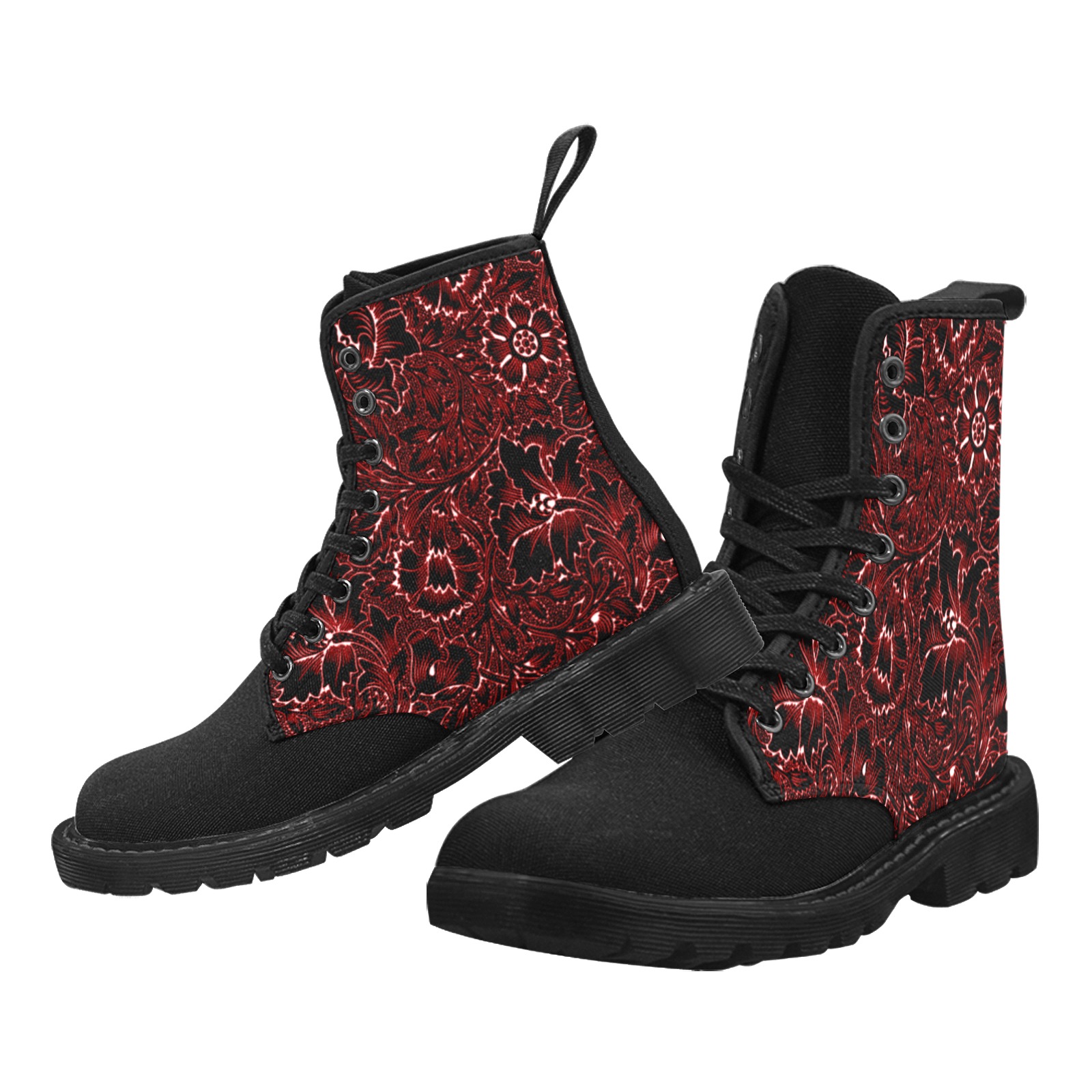 RED LUXURY PATTERN Martin Boots for Women (Black) (Model 1203H)