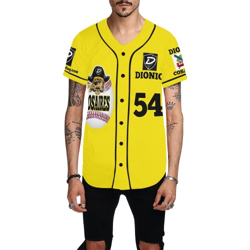 DIONIO Clothing - COSAIRES Jersey #54 (Yellow & Black) All Over Print Baseball Jersey for Men (Model T50)