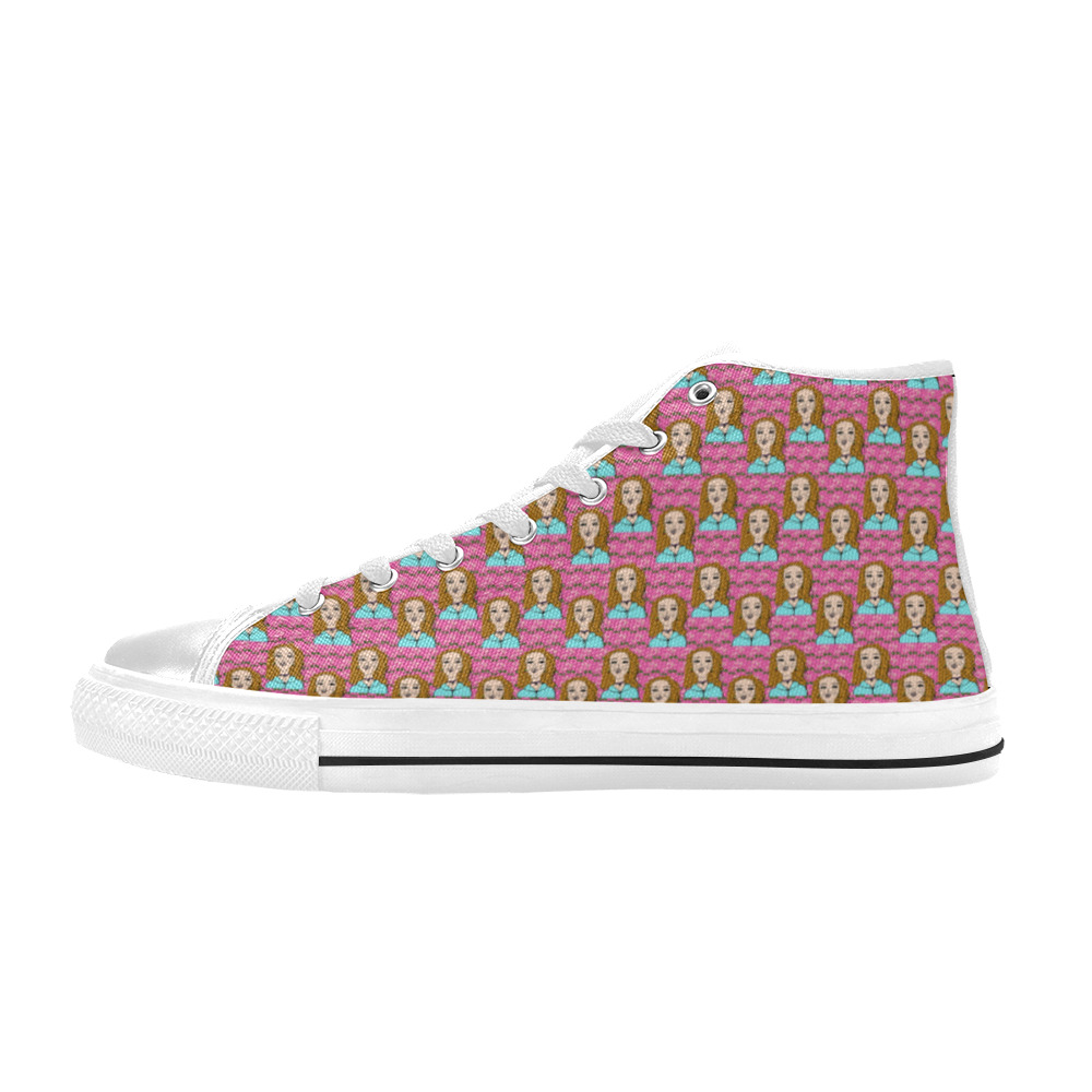 girl pink High Top Canvas Shoes for Kid (Model 017)