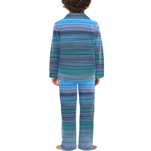 Abstract Blue Horizontal Stripes Little Boys' V-Neck Long Pajama Set (Sets 02)