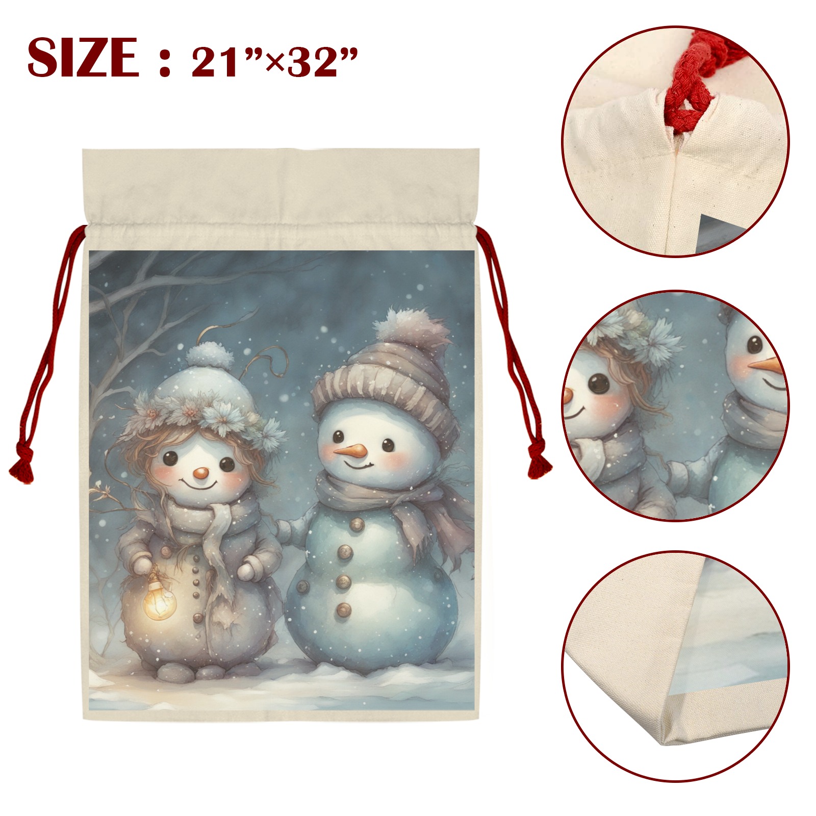 Snowman Couple Santa Claus Drawstring Bag 21"x32" (One-Sided Printing)