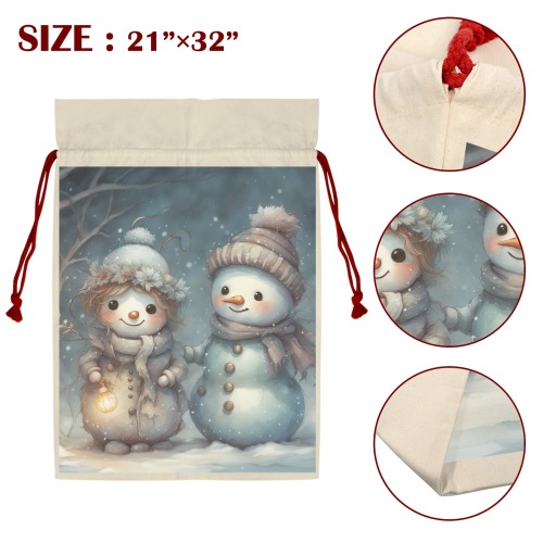 Snowman Couple 3 Pack Santa Claus Drawstring Bags (One-Sided Printing)