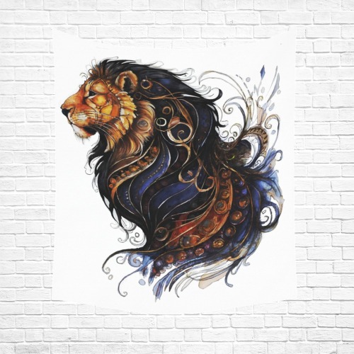 Untamed Spirit, Mystical Lion Polyester Peach Skin Wall Tapestry 51"x 60"