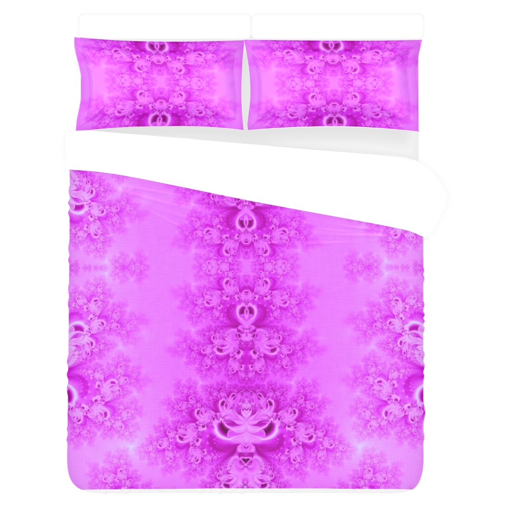 Soft Violet Flowers Frost Fractal 3-Piece Bedding Set