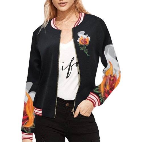 Womans Aromatherapy Apparel Black Bomber Jacket All Over Print Bomber Jacket for Women (Model H21)