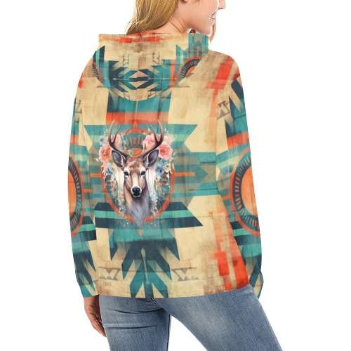 Native American Buck All Over Print Hoodie for Women (USA Size) (Model H13)