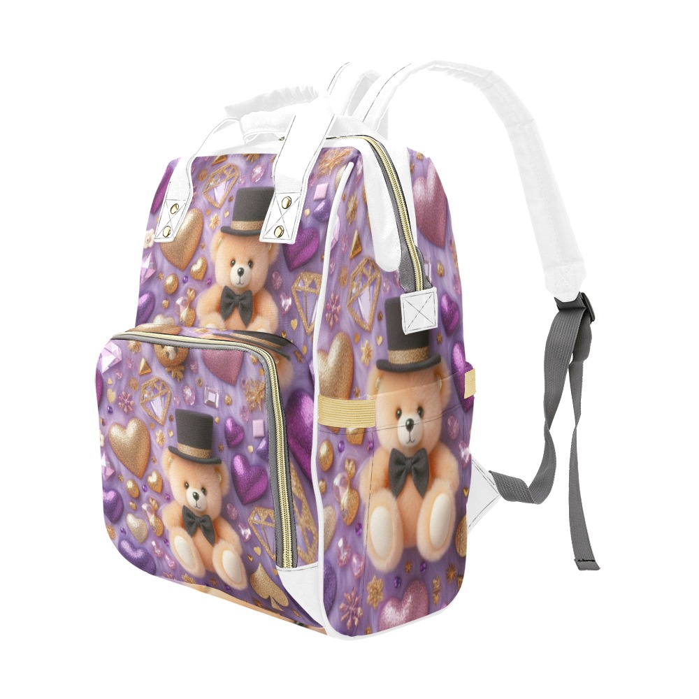 purple teddy Multi-Function Diaper Backpack/Diaper Bag (Model 1688)