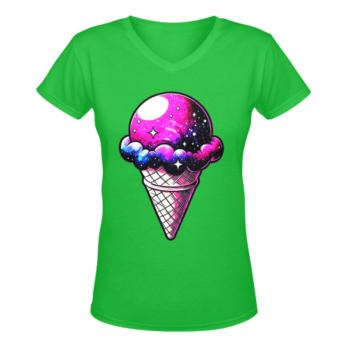 Space Cream Cone Women's Deep V-neck T-shirt (Model T19)