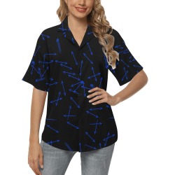 Arrows Every Direction Blue All Over Print Hawaiian Shirt for Women (Model T58)