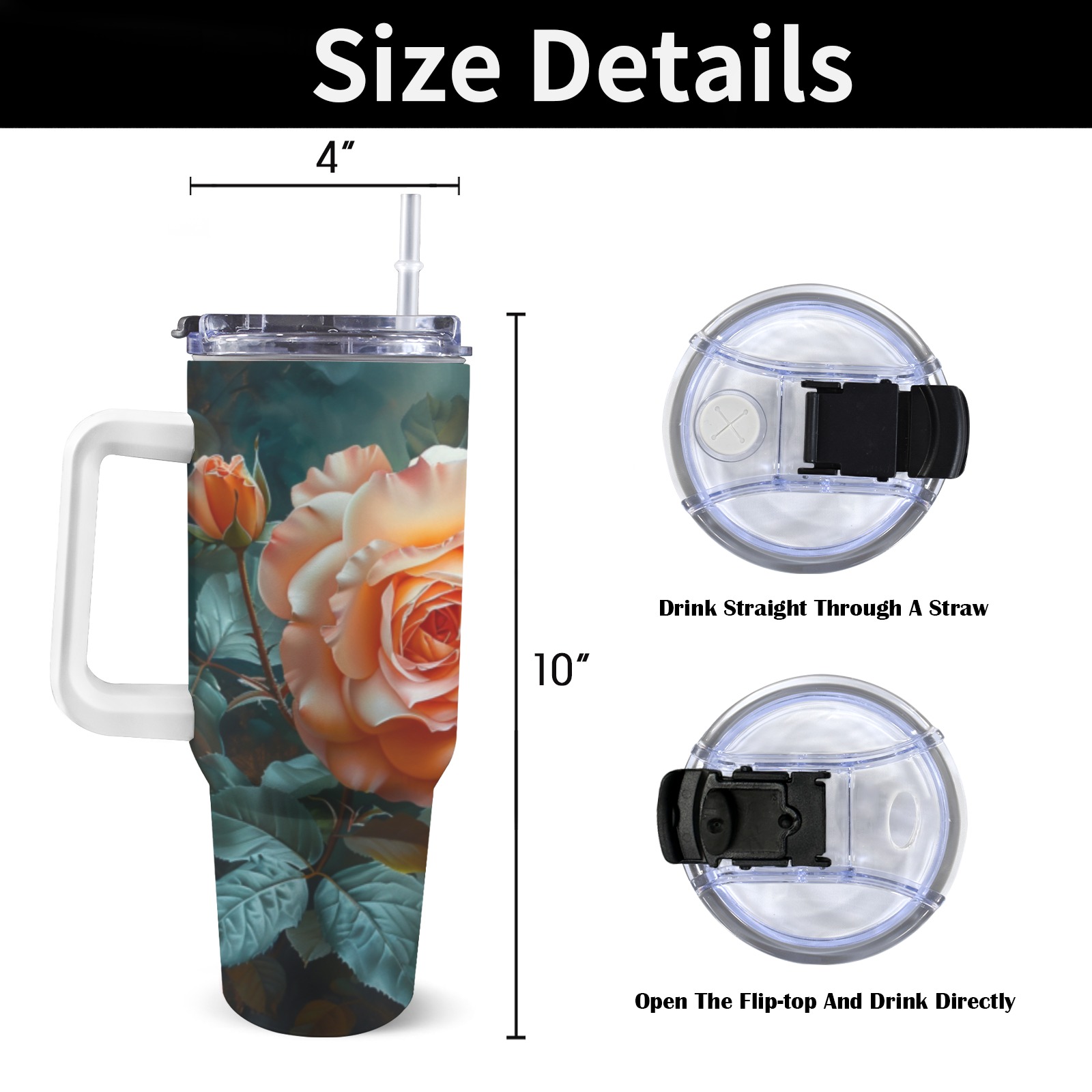 Floral Style 3 40oz Tumbler with White Handle