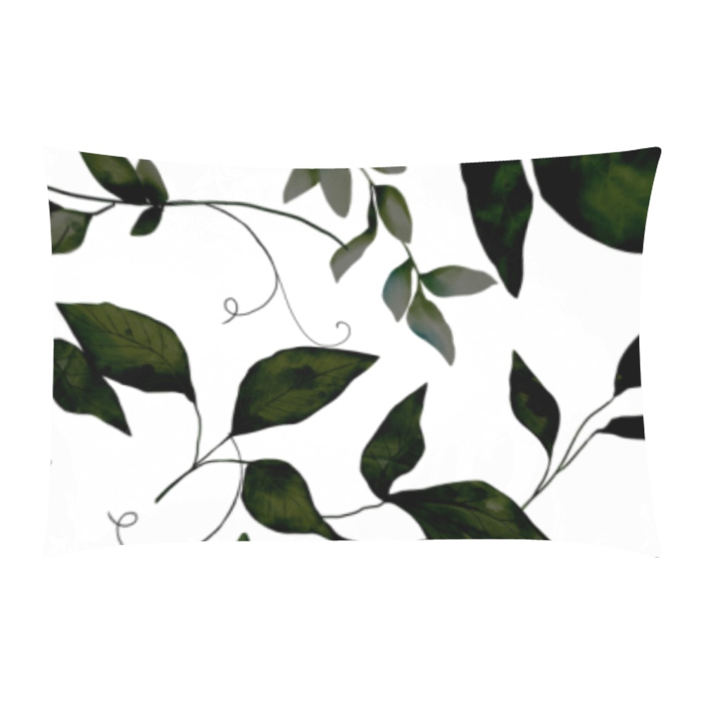 White Dark Green Watercolor Leaves Pattern 3-Piece Bedding Set