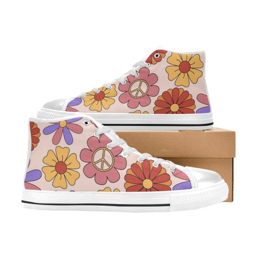 Hippie Flowers High Top Canvas Shoes for Kid (Model 017)
