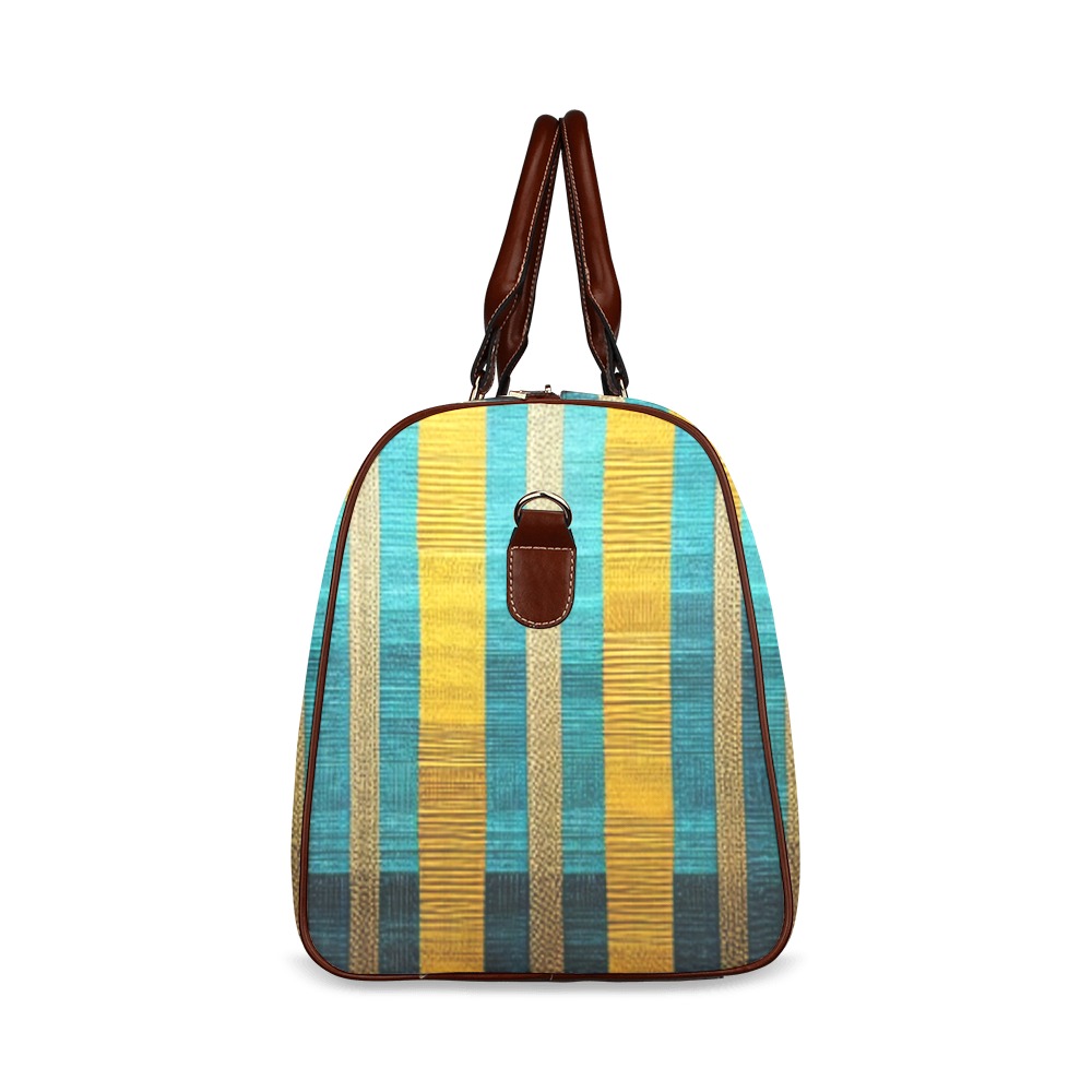 yellow and turquoise striped Waterproof Travel Bag/Large (Model 1639)
