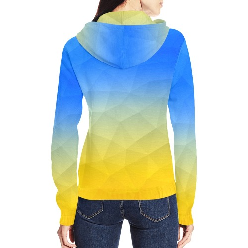 Ukraine yellow blue geometric mesh pattern All Over Print Full Zip Hoodie for Women (Model H14)