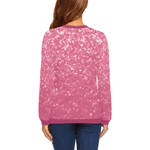 Magenta light pink red faux sparkles glitter All Over Print Crewneck Sweatshirt for Women (Model H18)