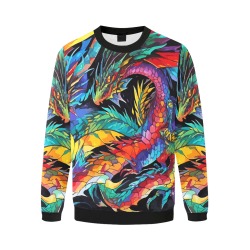 Cool colorful abstract dragons. Black background. Men's Oversized Fleece Crew Sweatshirt (Model H18)