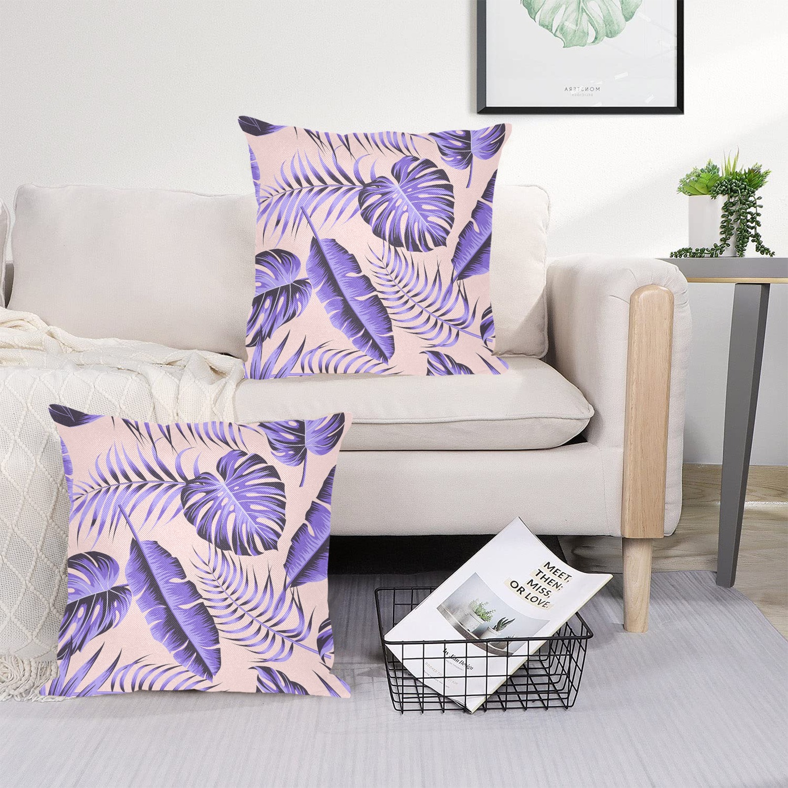 Lavender Tropical Linen Zippered Pillowcase 18"x18"(Two Sides&Pack of 2)