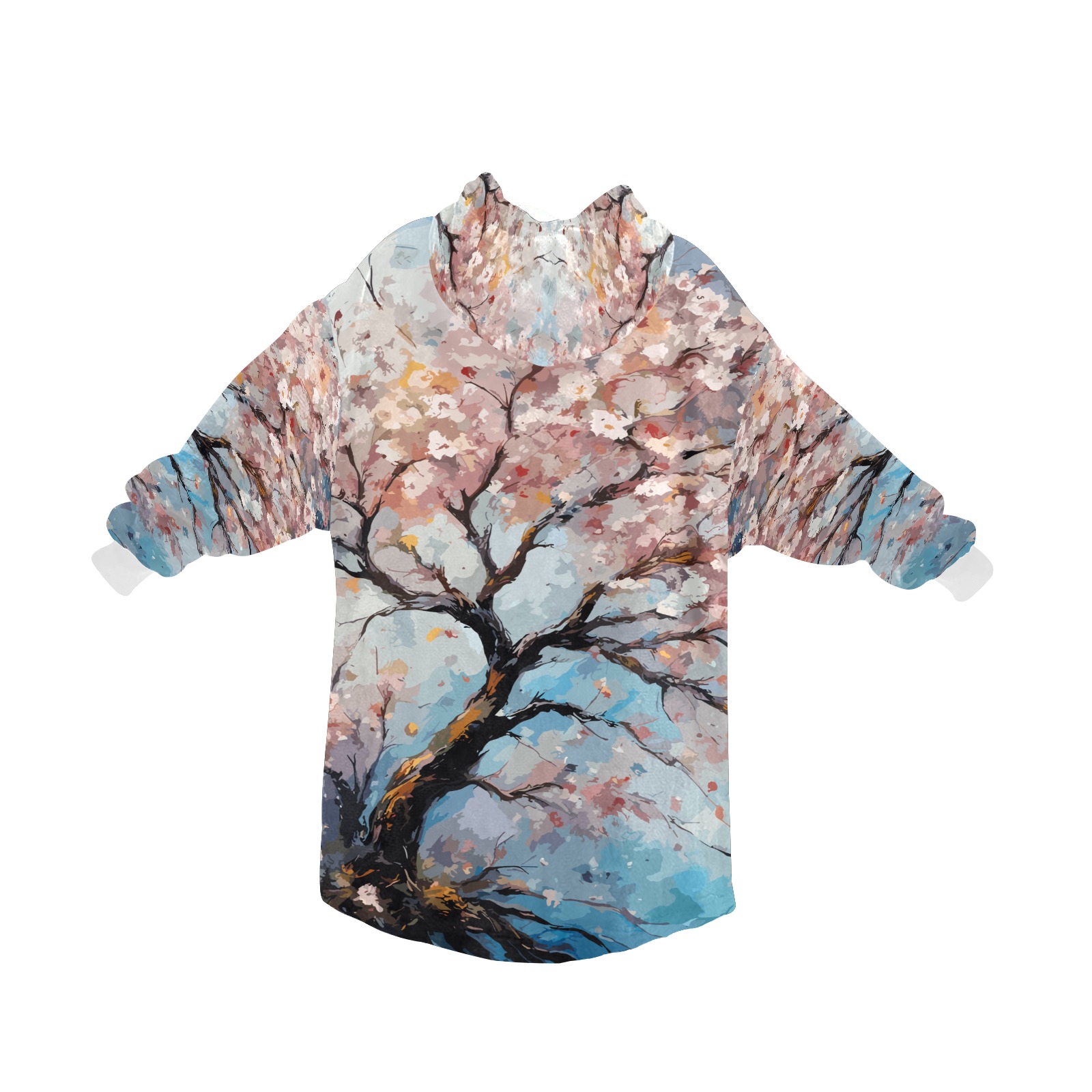 Sakura tree in full bloom. Hanami season art. Blanket Hoodie for Women