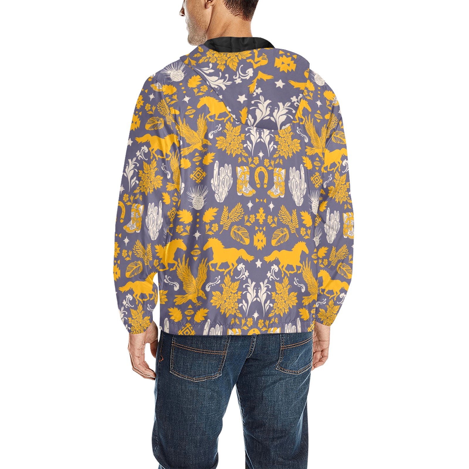 Western ornaments -01 All Over Print Quilted Windbreaker for Men (Model H35)