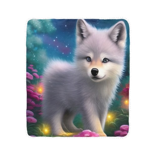 Baby Wolf Pom Pom Fringe Blanket 40"x50"