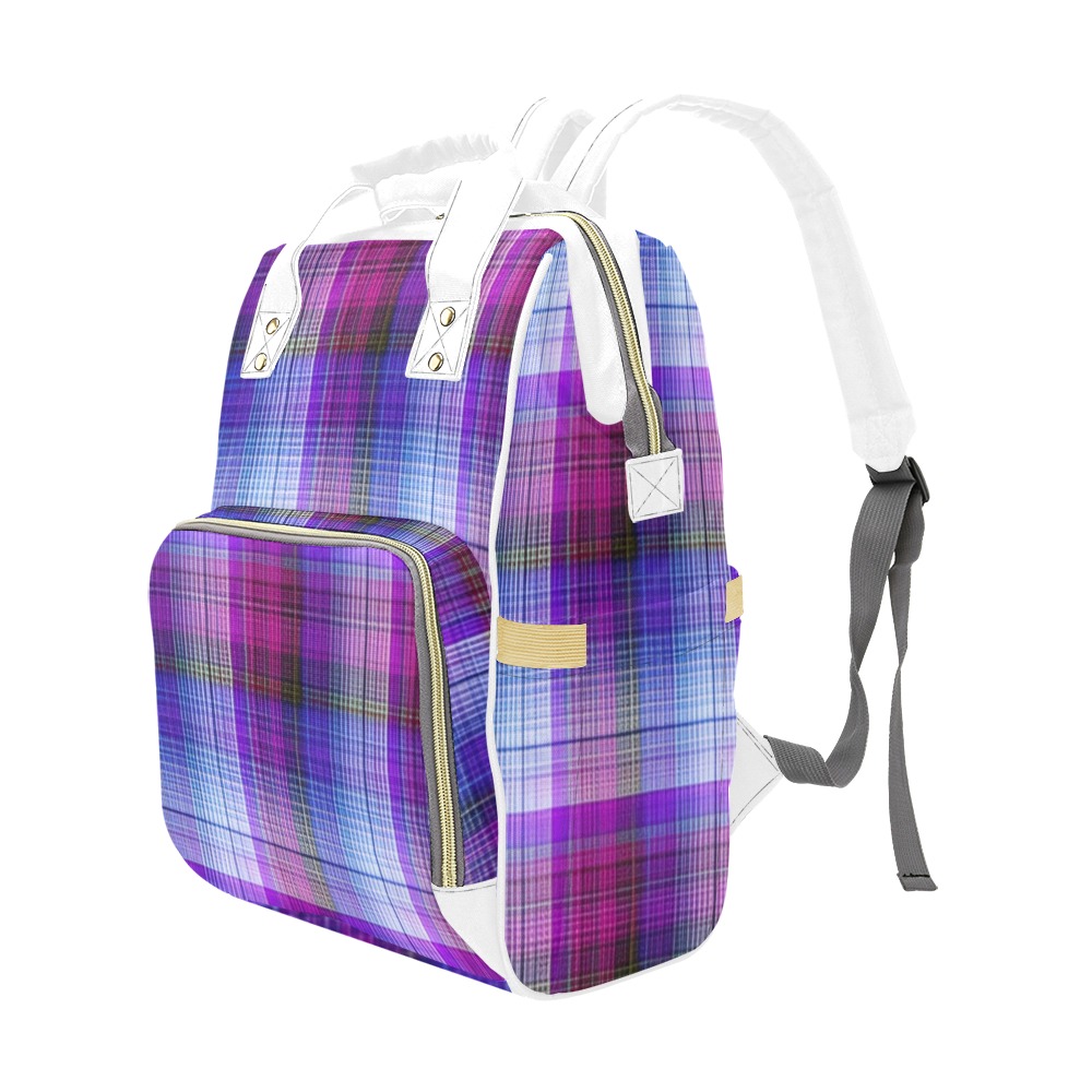 Purple Plaid w/White Multi-Function Diaper Backpack/Diaper Bag (Model 1688)