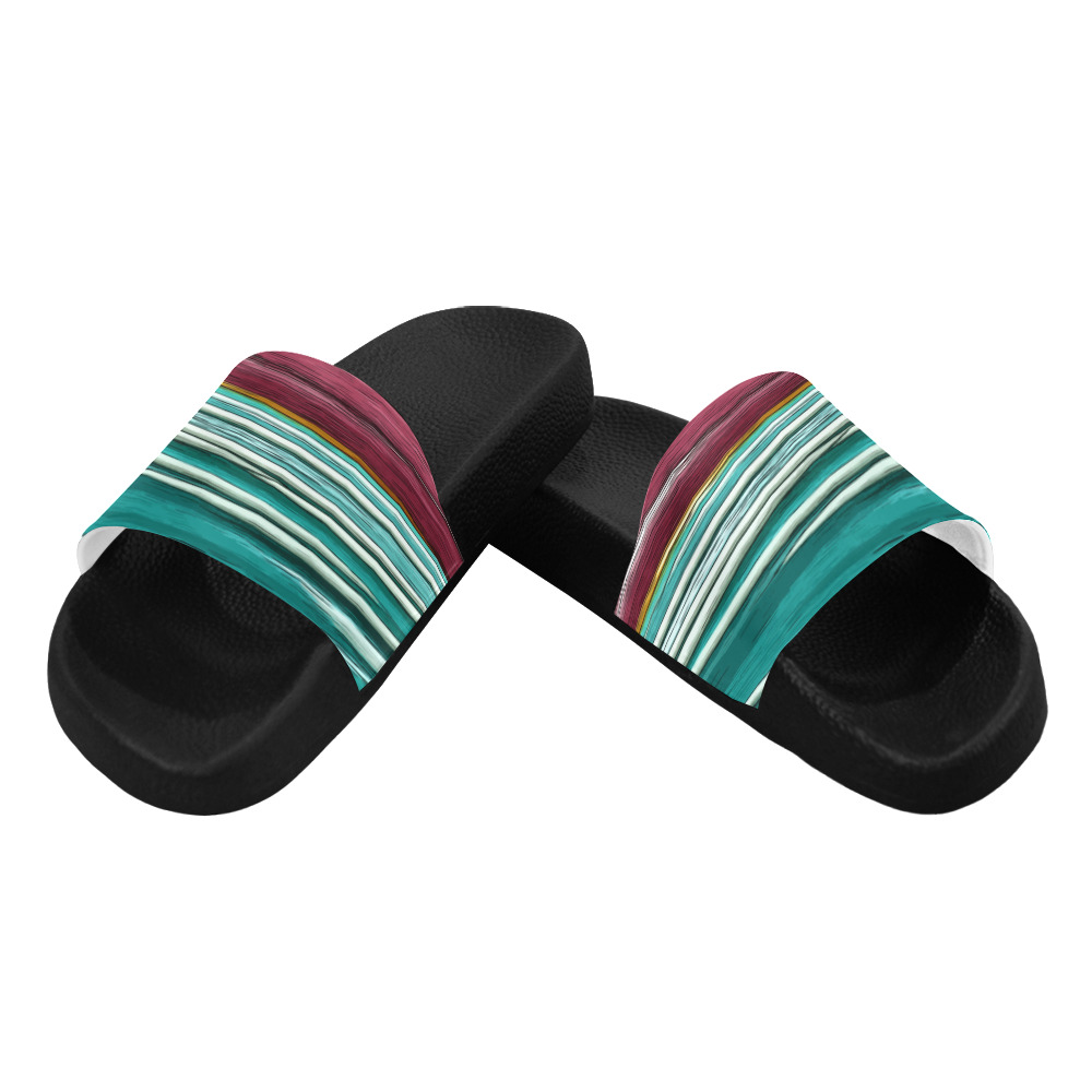 Abstract Red And Turquoise Horizontal Stripes Men's Slide Sandals (Model 057)