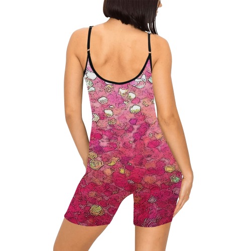 Glittery Pink Women's Short Yoga Bodysuit