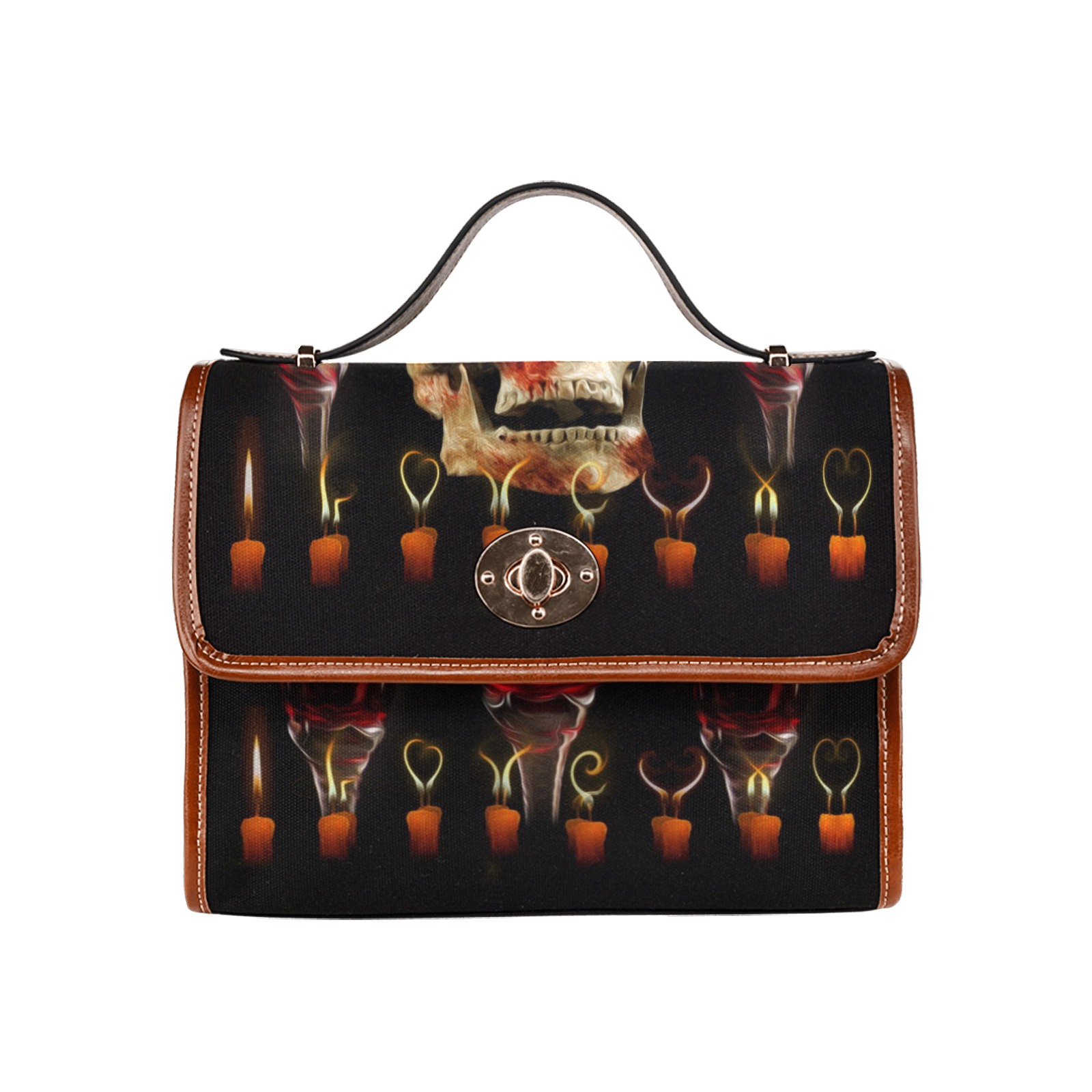 Gothic Skull Wine Candles Ritual Waterproof Canvas Bag-Brown (All Over Print) (Model 1641)