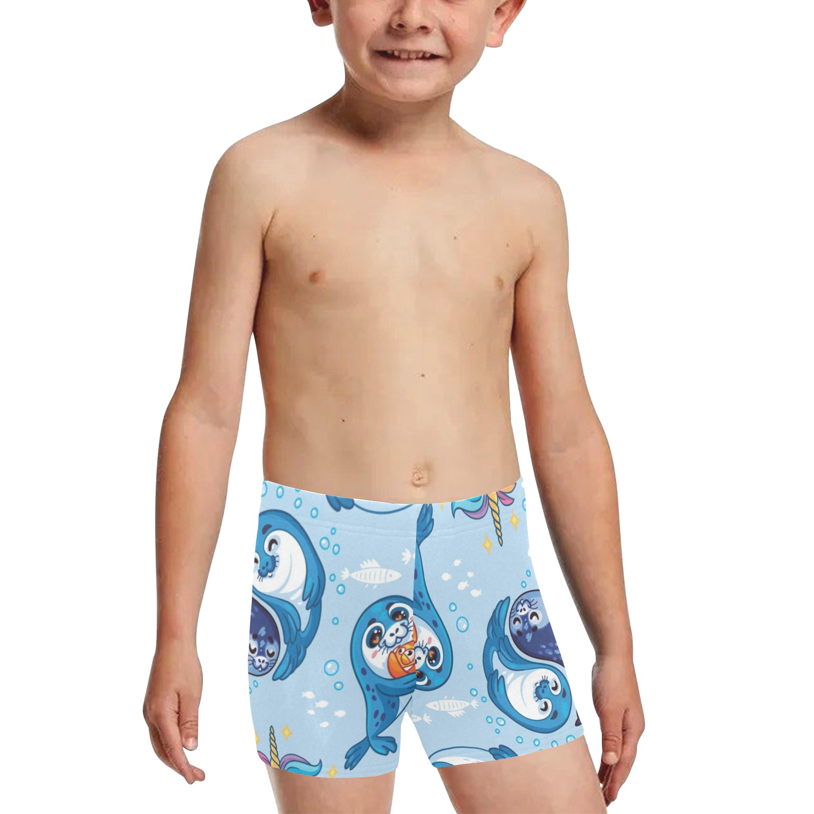 Cute baby seal cartoon Little Boys' Swimming Trunks (Model L57)