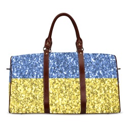 Blue yellow Ukraine flag glitter faux sparkles Waterproof Travel Bag/Large (Model 1639)