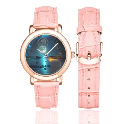 Moon and the Virgo Women's Rose Gold Leather Strap Watch(Model 201)