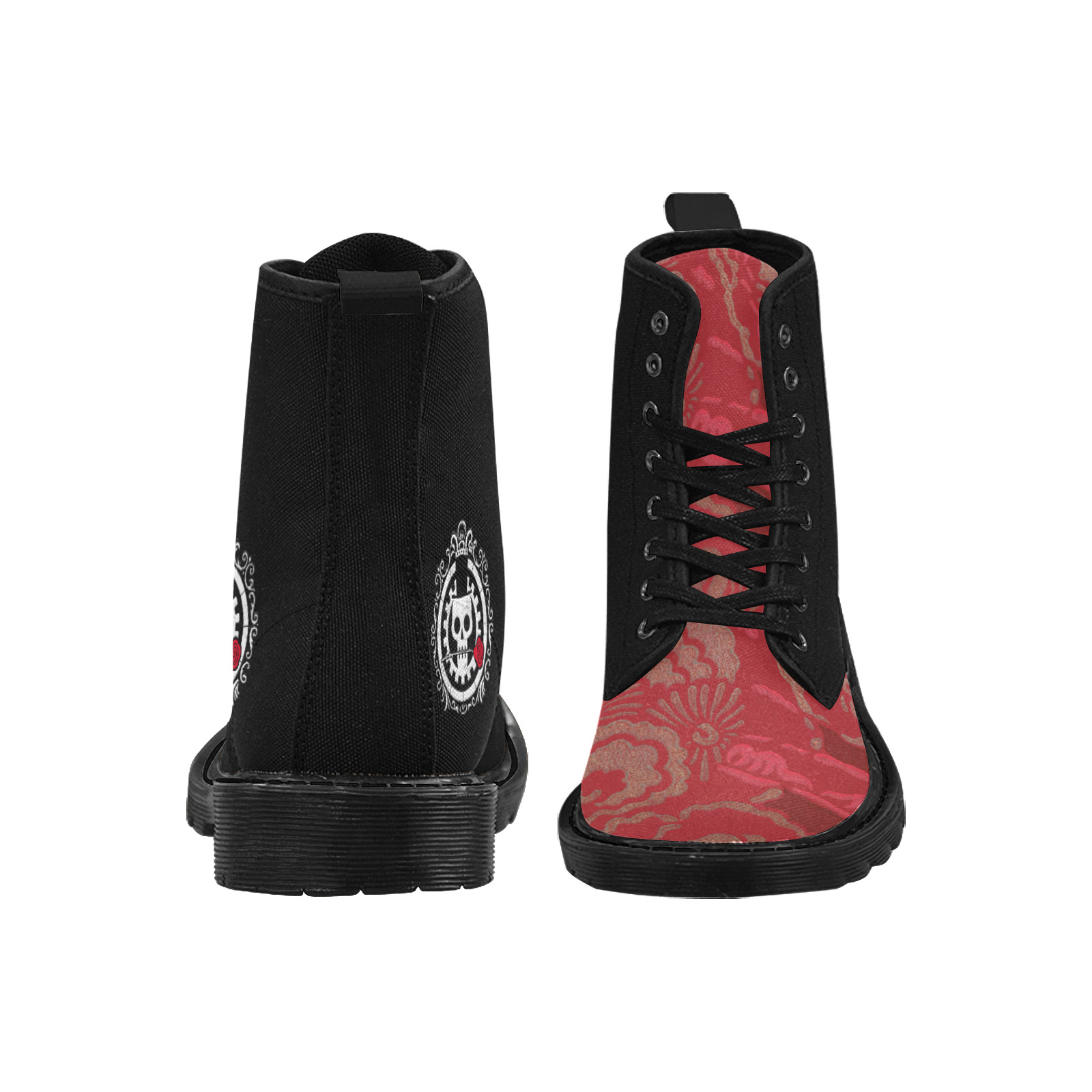 Steampunk Red Martin Boots for Women (Black) (Model 1203H)