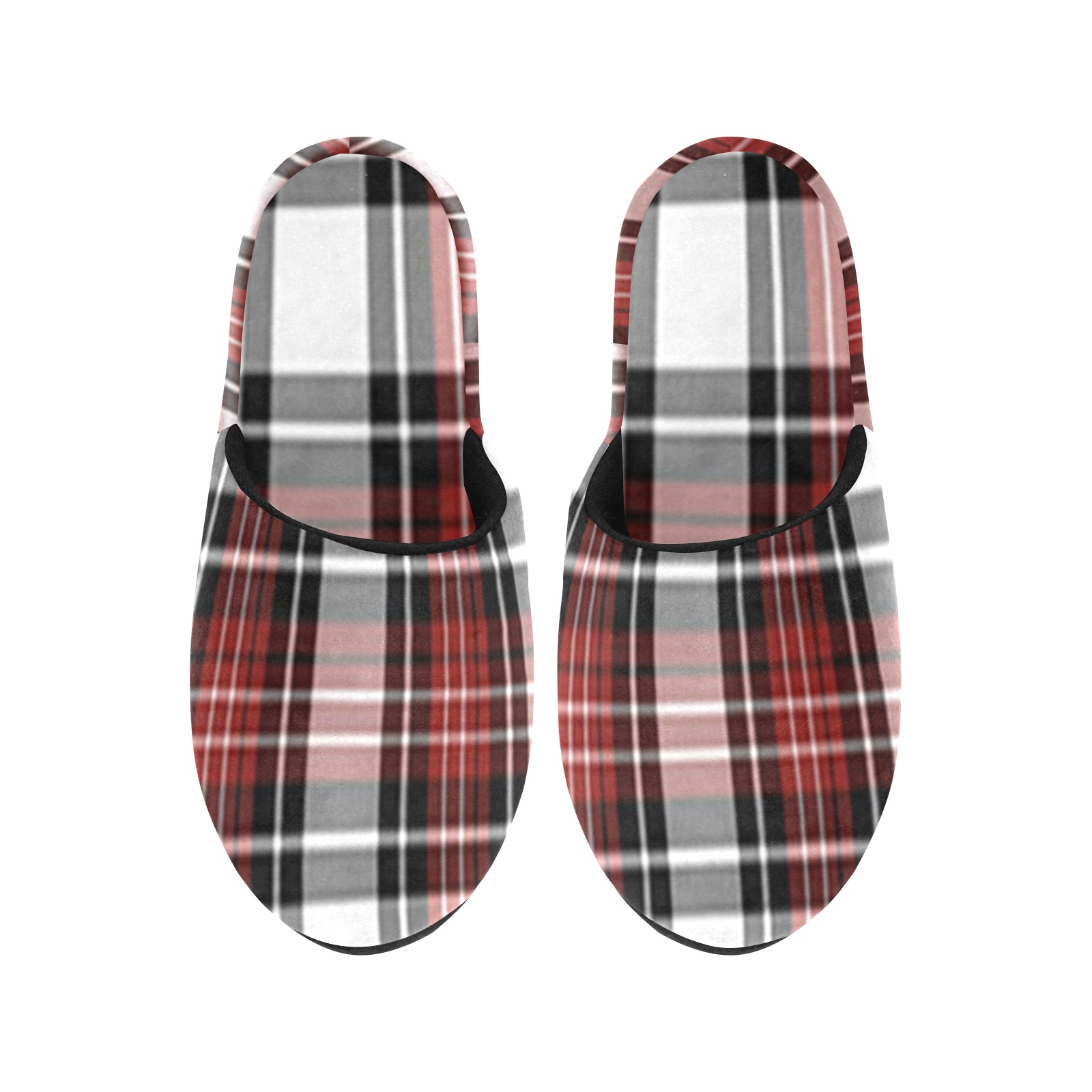 Red Black Plaid Men's Cotton Slippers (Model 0601)