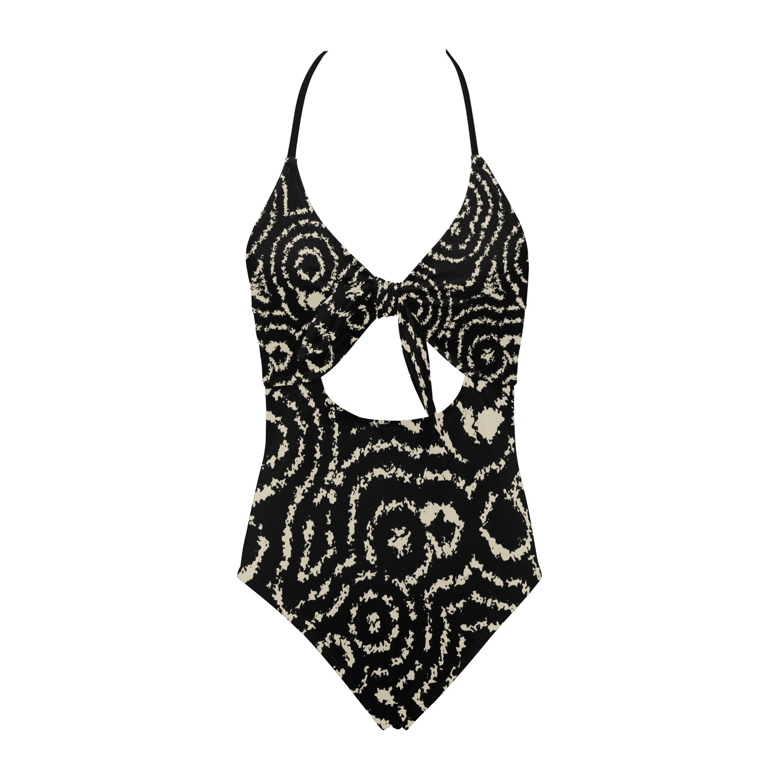 Vintage circles Backless Hollow Out Bow Tie Swimsuit (Model S17)
