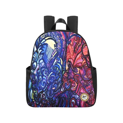 blue and red graffiti drawing Multi-Pocket Fabric Backpack (Model 1684)