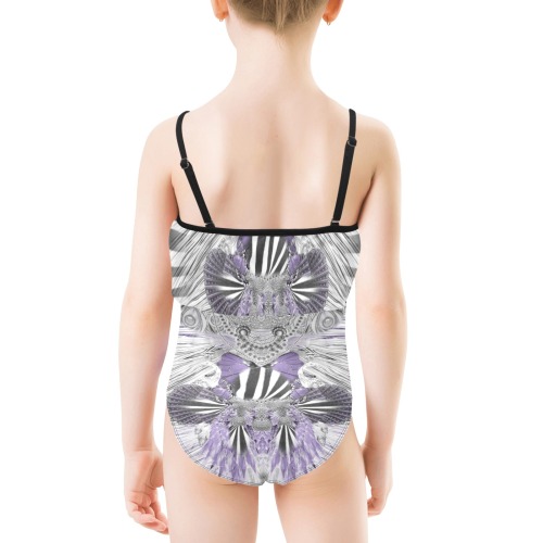 zebra butterfly5 Kids' Spaghetti Strap Ruffle Swimsuit (Model S26)